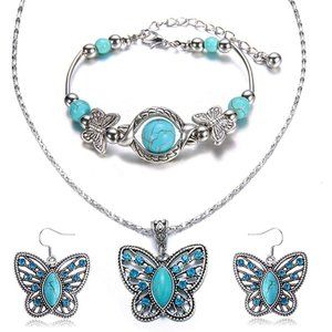 New Turquoise Bracelet and Earrings for Women Girl Retro Charm Gemstone …